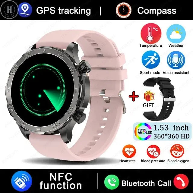 New GPS Track Smart Watch Men AMOLED HD Screen Outdoor Sports Fitness Heart Rate NFC IP68 Waterproof Bluetooth Call Smart Watch HALALZEN