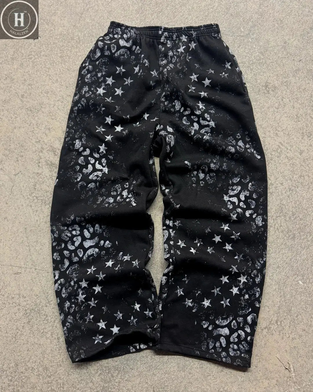 Exclusive design Dark leopard print star set Retro aging craftsmanship Trendy sweatshirt trousers suit HALALZEN