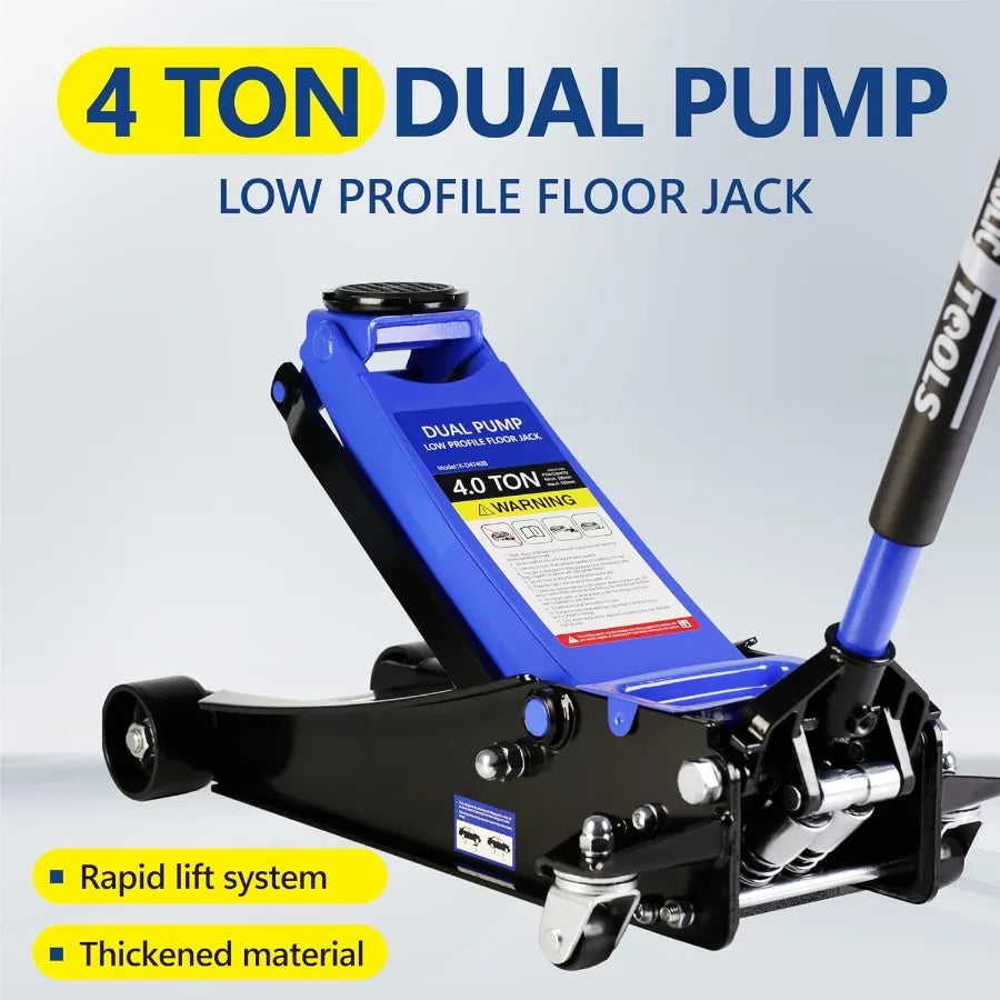 Floor Jack 4 Ton Low Profile Floor Jack Heavy-Duty Steel Racing Hydraulic Floor Car Jack with Dual Piston Quick Lift Pump Lifti
