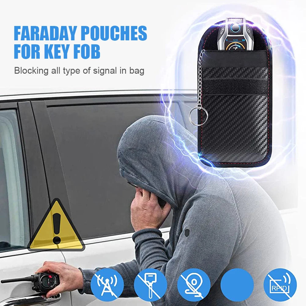 2Pcs Car Key Signal Blocker Case PU Leather Anti-Theft Faraday Pouch Double-Layer Car RFID Signal Blocker Key Bag for Auto Parts