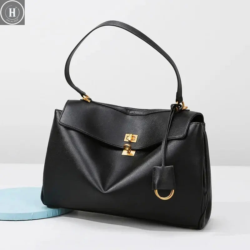 сумка через плечо женская Brand Texture Women's Luxury Brown Leather Gold Buckle Handheld Tote Bag Shoulder Bag Shoulder Bag HALALZEN