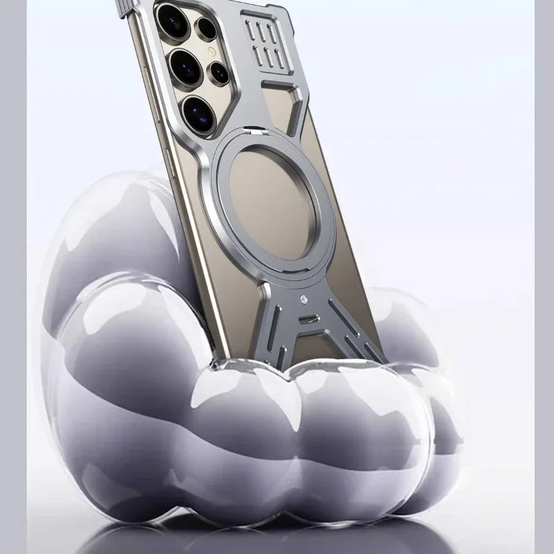 for Samsung Galaxy S25 S22 S23 S24 Ultra Aluminum Alloy Magnetic Anti-Fall Phone Case Metal Heat Dissipation Cover with Stand