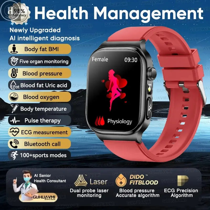 2026 New ECG+PPG Accurate Measurement Health Smart Watch Uric Acid BP Five Organ Blood Lipids HD Call Smart Watchs For Men Women HALALZEN