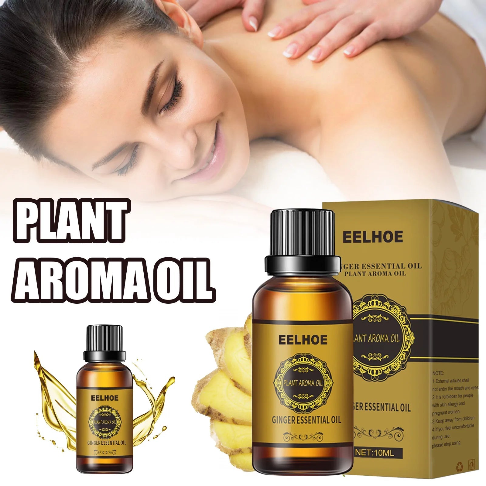 EELHOE Slimming Essential Oil Natural Ginger Oil Lymphatic Drainage Therapy Anti Aging Plant Essential Oils for Slimming Body HALALZEN