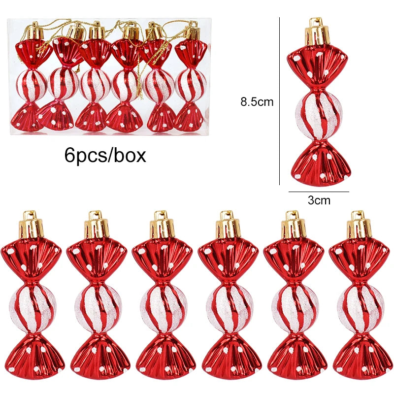 6pcs Christmas Lollipop Candy Cane Pendant Xmas Tree Hanging Ball Ornaments Christmas Decorations for Home 2024 New Year Gift