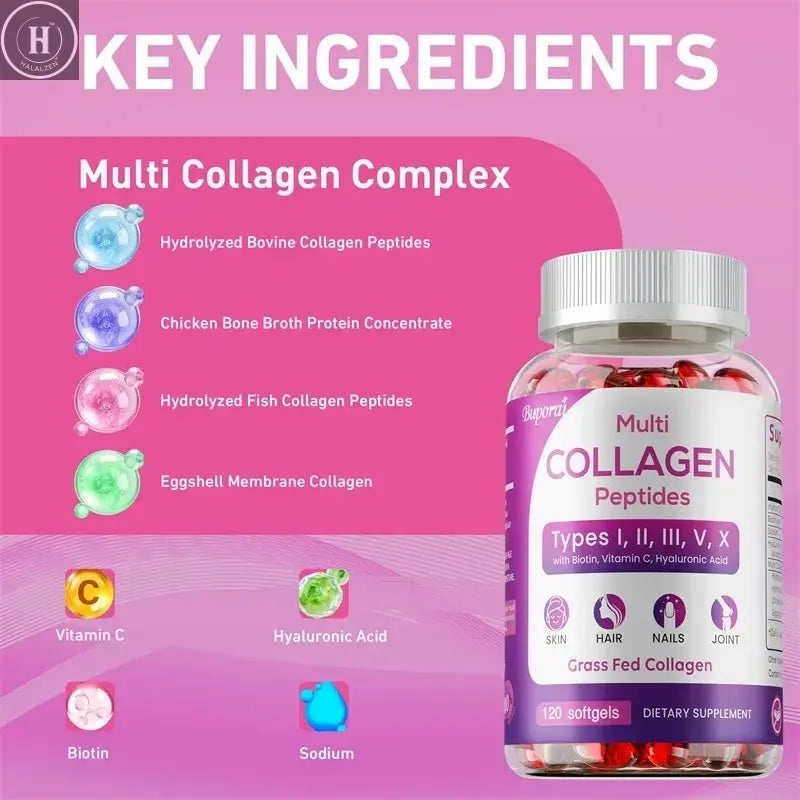 Collagen Peptides - Nourishes The Skin, Slows Down Aging, Promotes Healthy Hair, Strong Nails, and Improves Intestinal Digestion HALALZEN