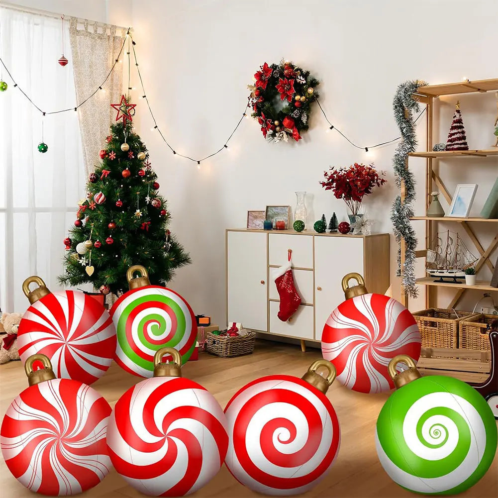 60CM PVC Inflatable Christmas Ball Giant Inflatable Christmas Balls with RGB Light W/ Remote Christmas Decorations Ball Sets