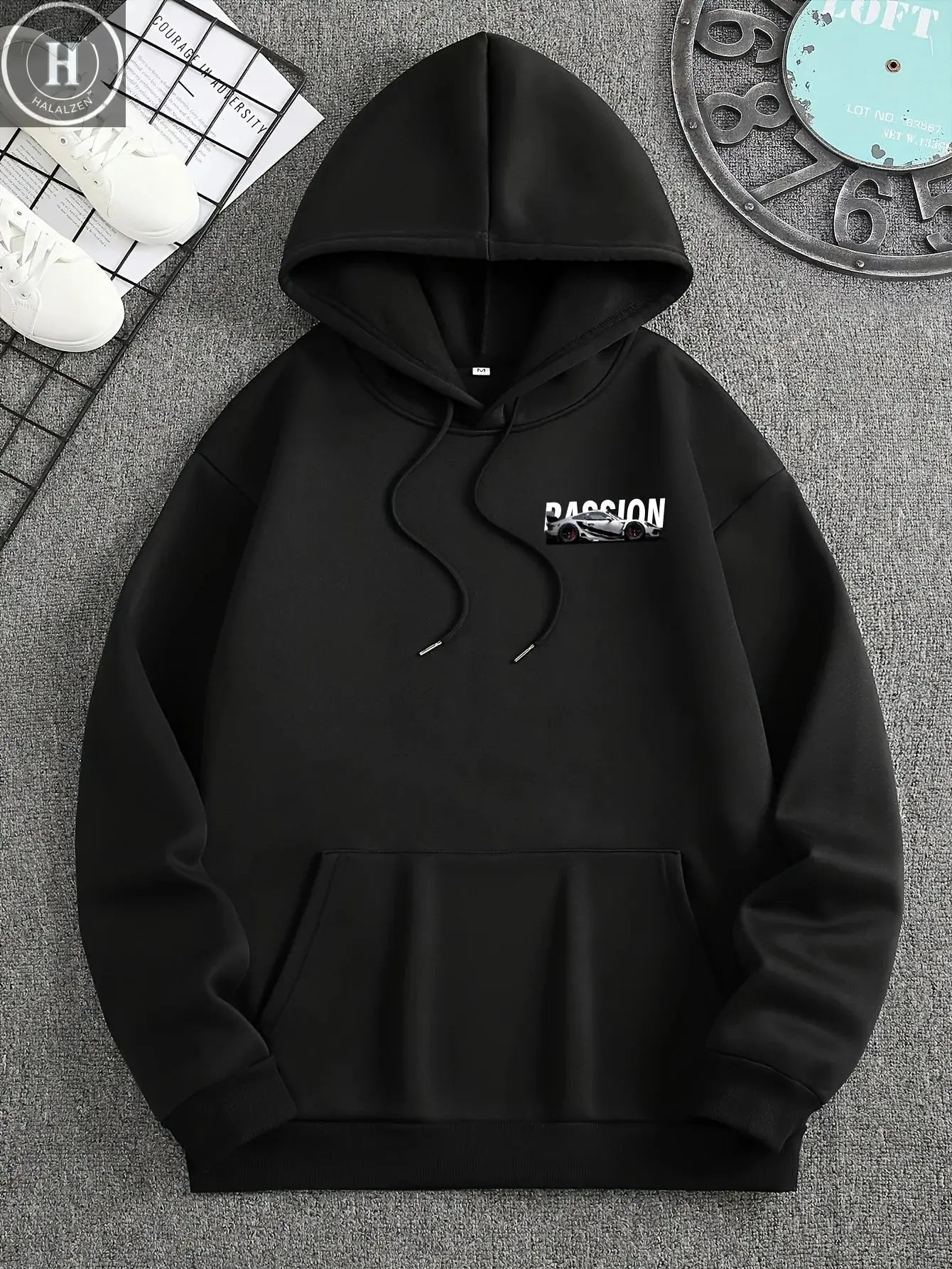 Men's autumn and winter letter print hooded sweatshirt, versatile sports casual loose hooded sweatshirt HALALZEN
