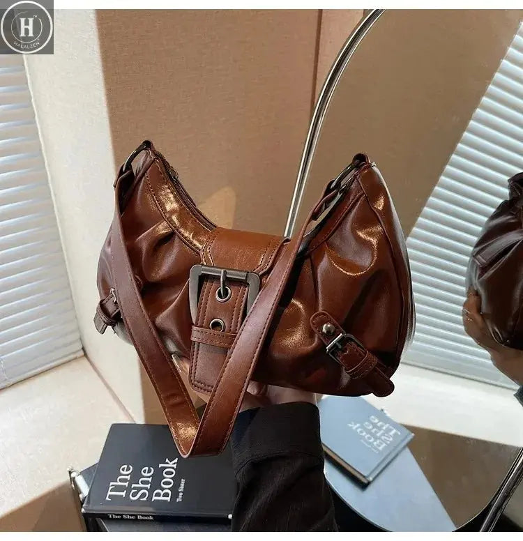 Y2K Retro Pleated Hobo Shoulder Bag for Women Hot Selling Maillard Style Underarm Bag Clutch Handbags for Travel Work Shopping HALALZEN