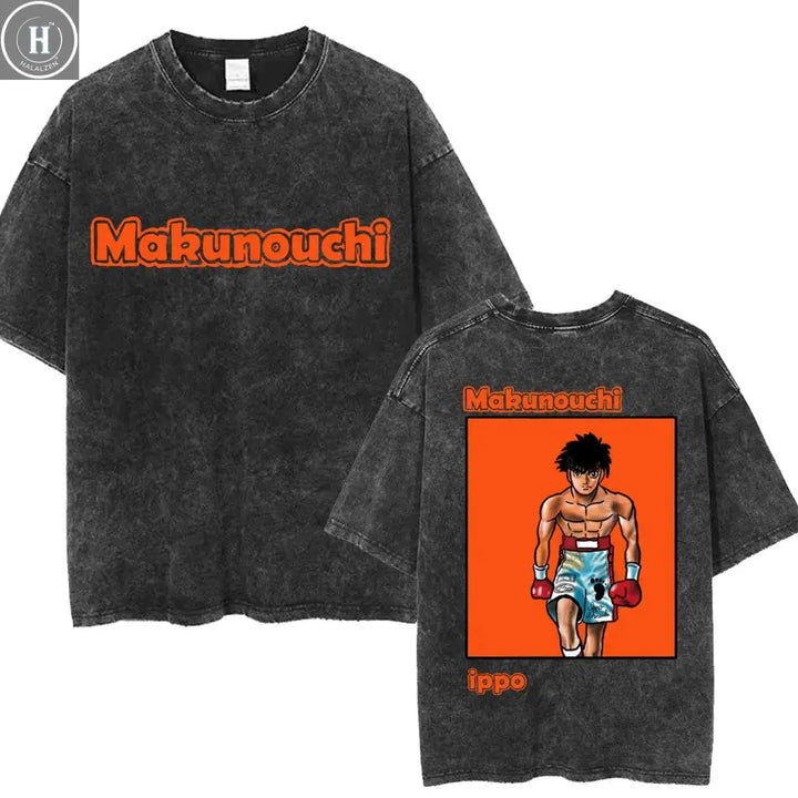 Anime Hajime No Ippo Washed Vintage T-shirt Kamogawa Boxing Gym Harajuku T-shirts Makunouchi Takamura KGB Loose Cotton T Shirt HALALZEN