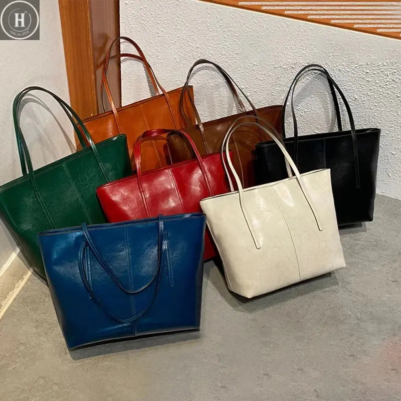 Burminsa Cowhide Genuine Leather Large Tote Bags For Women 2026 Luxury Designer Commuter Shoulder Bags Shopper Ladies Handbags HALALZEN