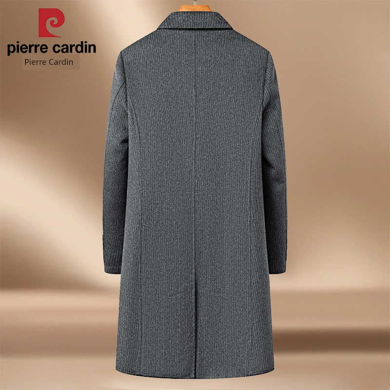 Pierre Cardin Hand-Stitched Wool Reversible Woolen Coat Closure Collar Casual Stripes Long Trench Coat Men