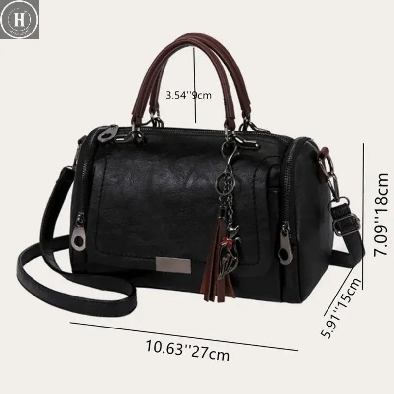 Tassel Decor Women's Large Capacity Shoulder Bag Fashion Zipper Crossbody Bags With Removable Strap Boston Handbag Женская сумка HALALZEN