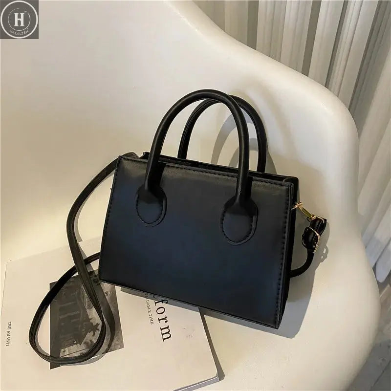 Elegant Black Handbag with Dual Handles, Chic Crossbody Bag, Retro Stylish Tote Small Bag for Women Girls Daily Use, Work, Party HALALZEN