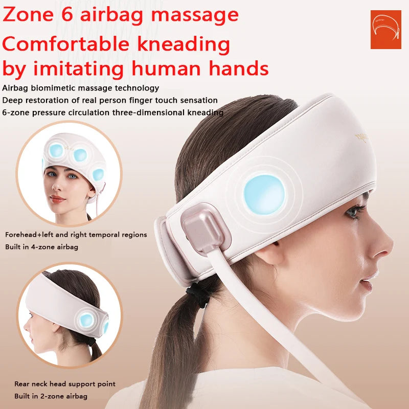 USB 6-zone airbag head massager with 3 levels of force and 5 modes of comfort massager