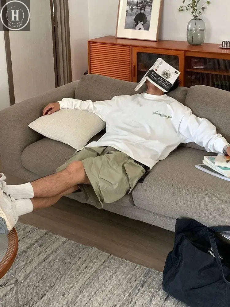 American Letter White T-shirt Men Autumn Winter 2025 New 100% Cotton Long sleeves Sport Gym T-shirt Loose Y2k Top men clothing HALALZEN