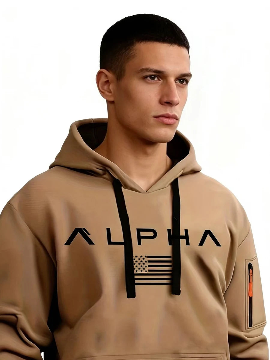 Men's fashionable hooded sweatshirt, fleece pullover hoodie, suitable for daily casual wear [European/American sizes]