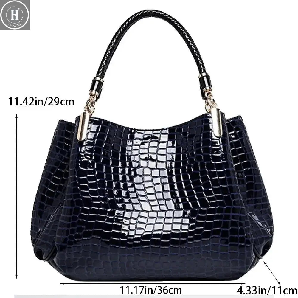 Women's Bag Large Capacity Tote Daily Commute Women's Shoulder Bag Crocodile Print Bright Face Handbag Shopping HALALZEN
