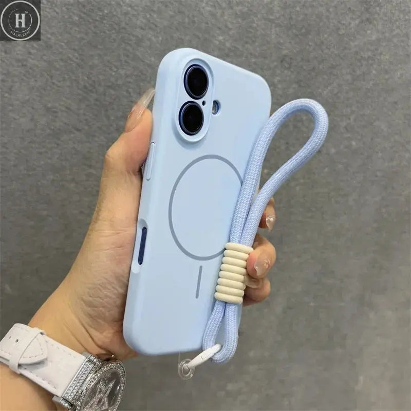 Luxury Candy Liquid Silicone Magsafe Case for iPhone 17 16 15 14 13 12 Pro Max Soft Shockproof Magnetic Lanyard Strap Cover Halalzen UK
