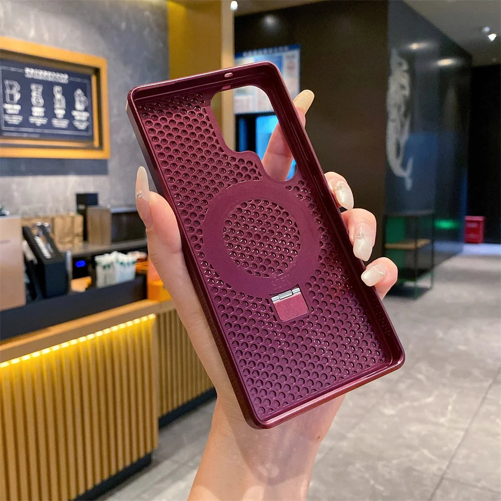 Magnetic Metal Fold Stand Heat Dissipation Phone Case for Samsung S25 S24 S23 Ultra FE S22 Plus 5G Luxury Protection Back Cover