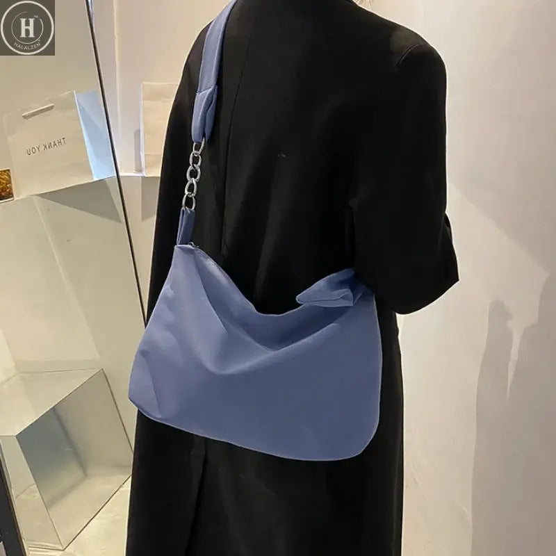 Black Crossbody for Women Girls Handbag Shopper Casual Solid Simple Chain Knotted Straps Messenger Shoulder Totes Bags HALALZEN