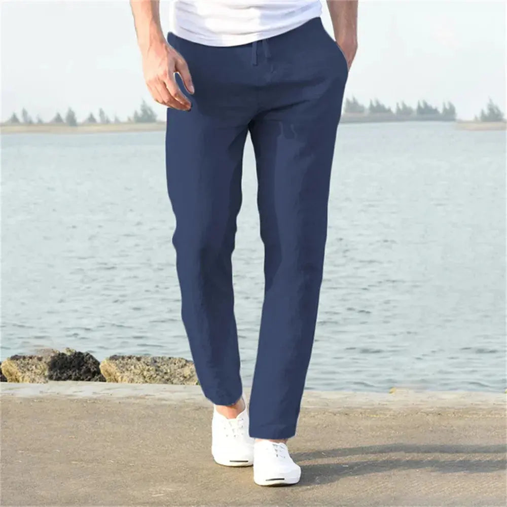 Men's Cotton Linen Pants Male Autumn New Breathable Solid Color Linen Trousers Fitness Streetwear S-3XL Halalzen UK