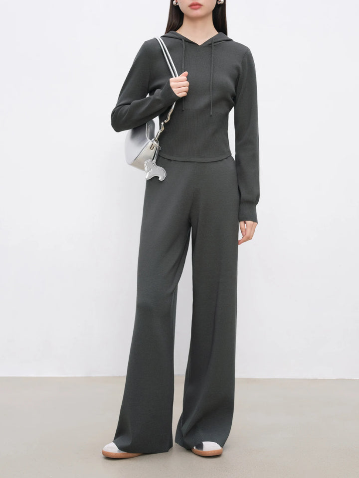 ZIQIAO Petite Size Casual Hooded Knitwear Pants Suit Women 2024 Fall Winter New Drapy Pants Two-piece Set 24ZQ94097+24ZQ94098