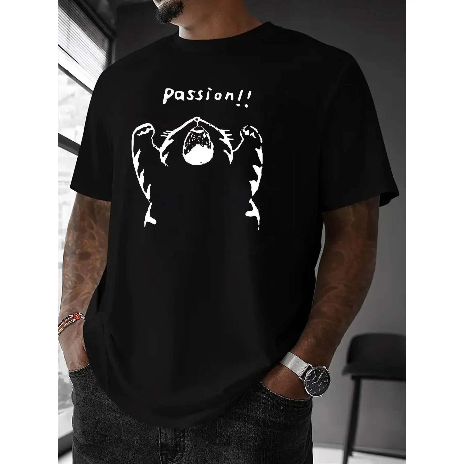 Passion Cartoon Cat Roaring T-Shirt Funny Animal Graphic Tee Motivational Enthusiasm Top Quirky Gift for Men Women Unisex
