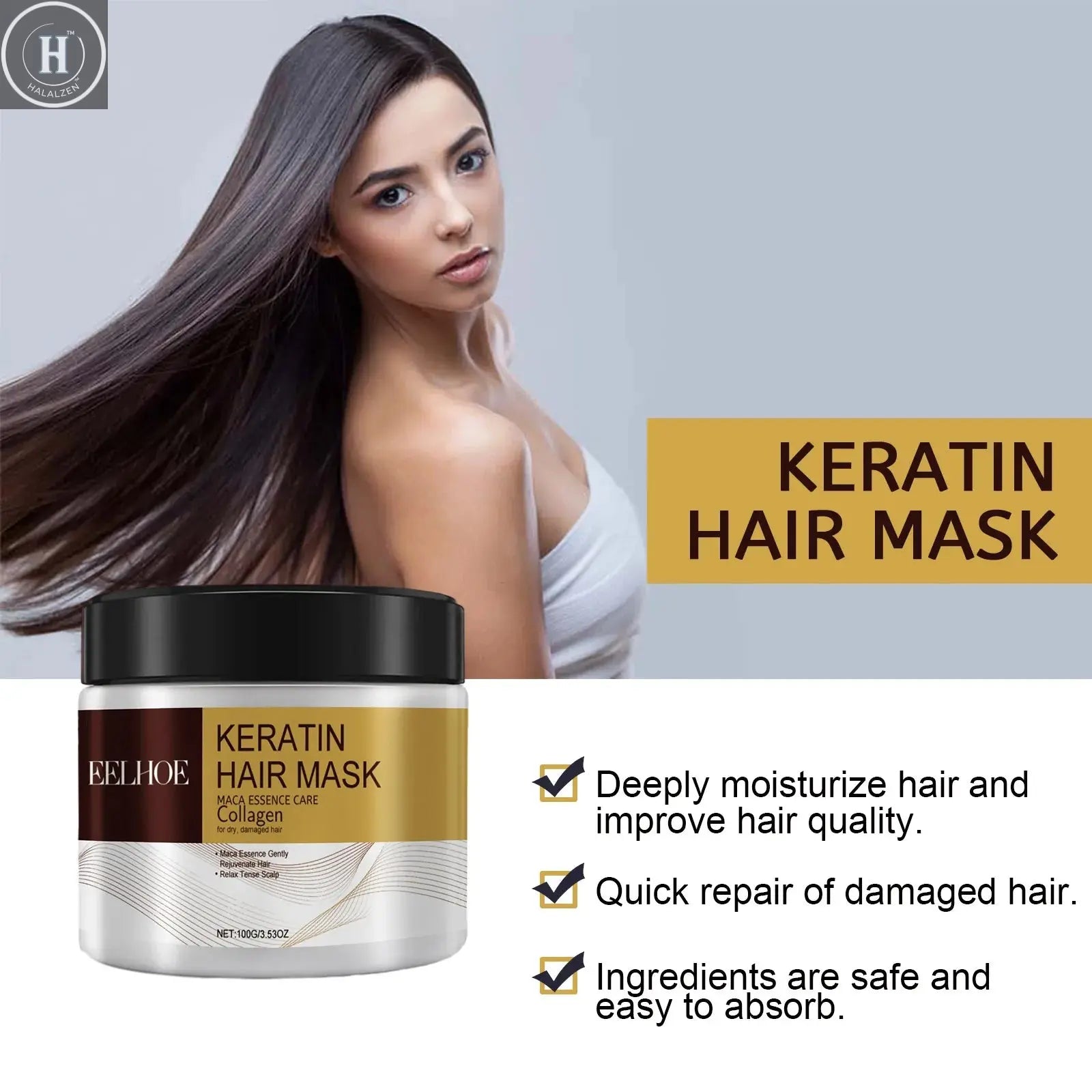 Magical Hair Mask Softens Frizz Repairs Damage Fine Hair Anti-loss Smooth Shiny Hair Collagen Deep Moisturizing Hairs Care 100g HALALZEN