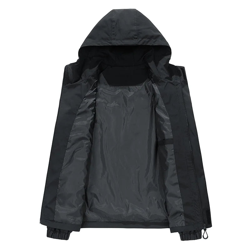 Men Jacket Hooded Windbreaker Trench Coats Oversize 6XL 7XL 8XL Plus Size Waterproof Black Bomber Camping Loose Thin Softshell