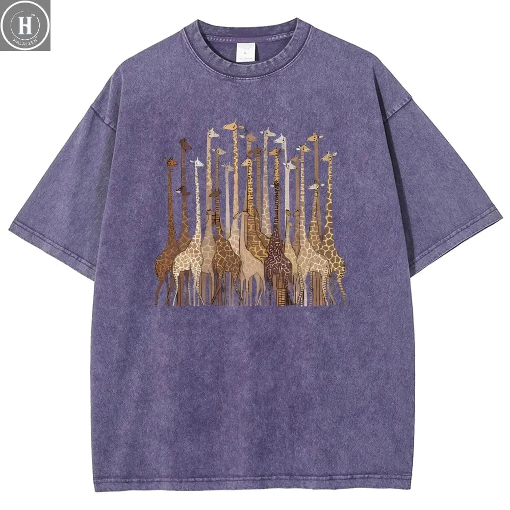 100% Cotton Women's T-Shirt High Quality Soft Cartoon Funny Giraffe Print T-Shirt Custom T-Shirt Daily Wear Clothing HALALZEN