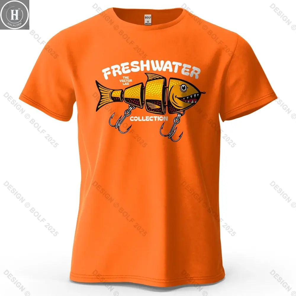 Fishing Lure Pattern Printed Men's T-Shirt 100% Cotton Oversized Fishing Hobby Graphic Tees for Women Tops Tees Streetwear HALALZEN