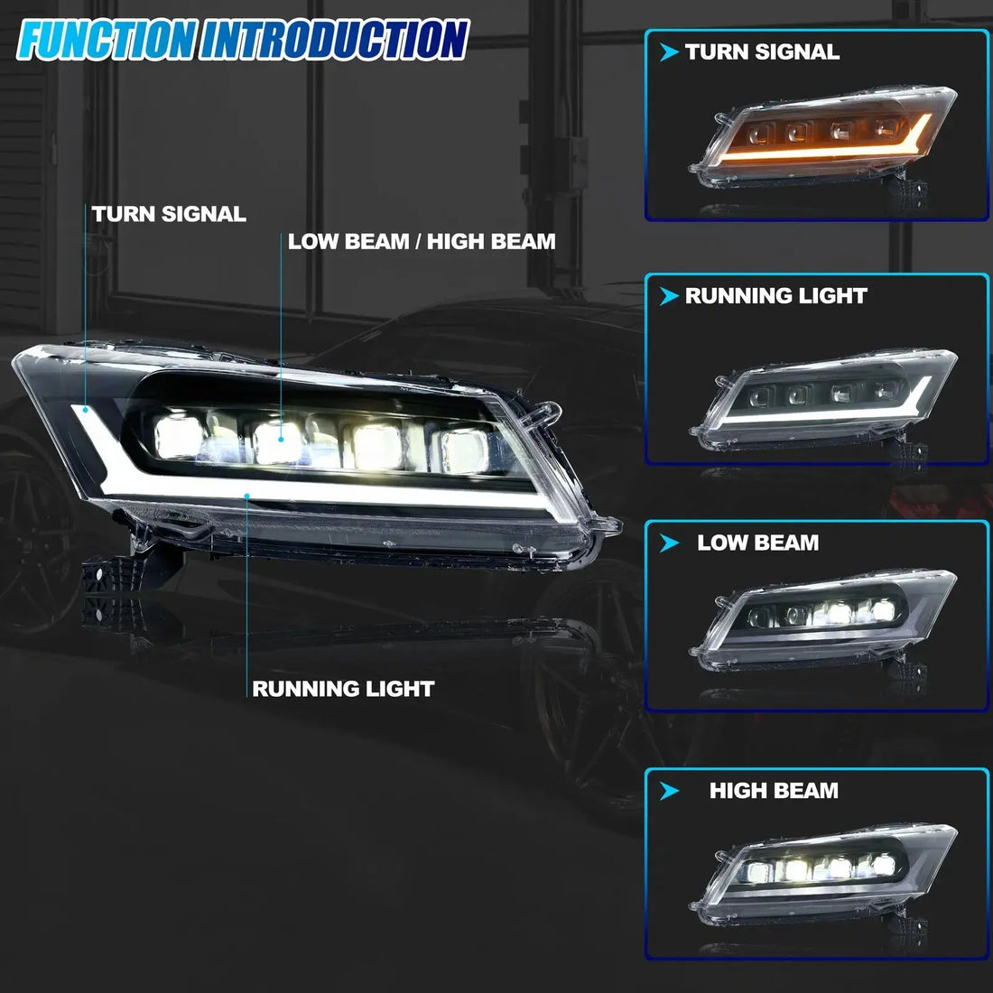 LED Headlights for Honda Accord 2008-2012 EX LX 8th Gen Sedan DRL Projector Sequential Turn Signal Front Lamps Assembly HALALZEN