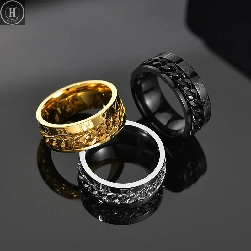 Cool Stainless Steel Rotatable Men Ring High Quality Spinner Chain Punk Women Jewelry for Party Gift HALALZEN