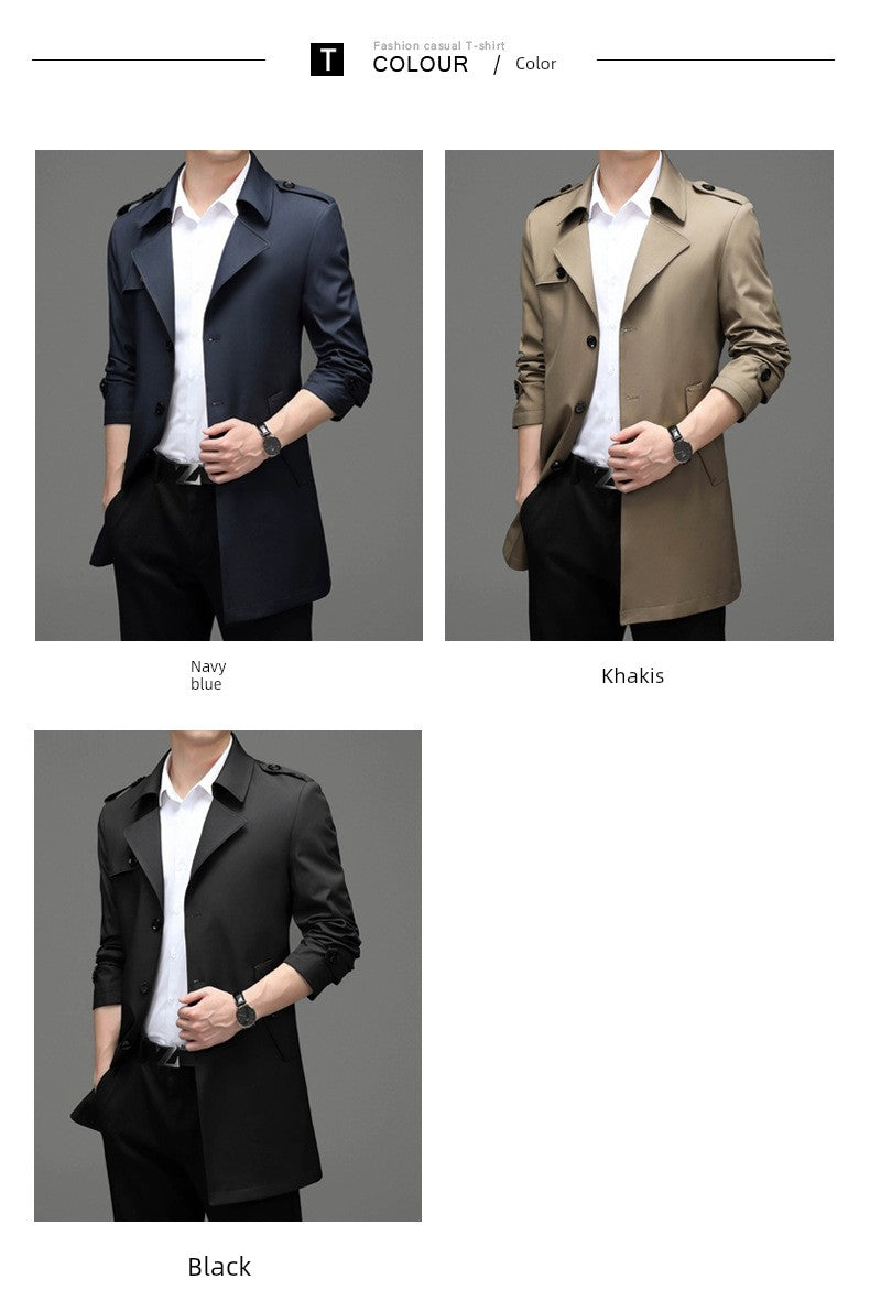 Ji Shizhe 2024 New Arrival Spring and Autumn Business Suit Collar Middle-Aged Men's Mid-Length Trench Coat Coat Men's Clothing Genuine Goods