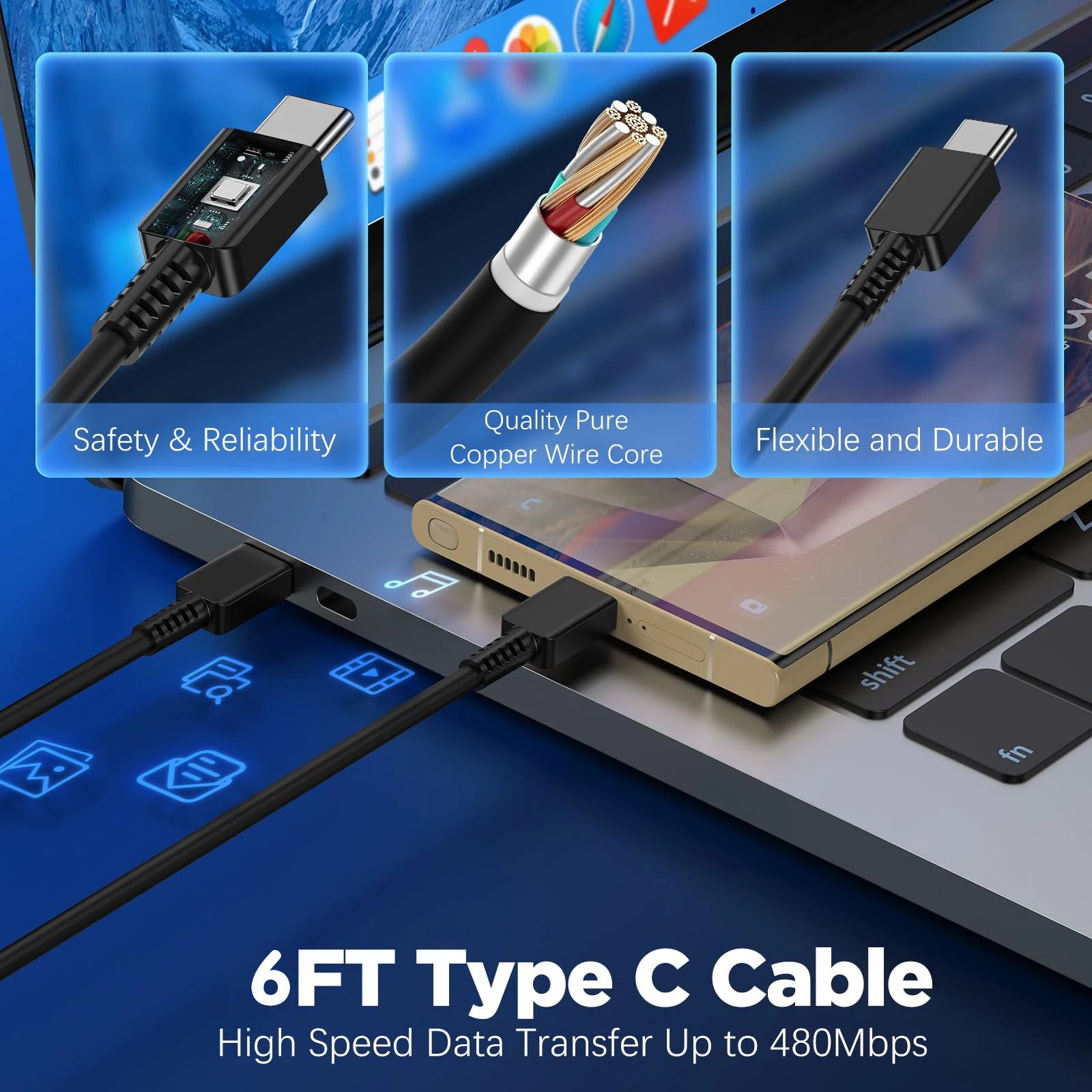 45W Super Fast Charger For Samsung Galaxy S25 S24 S23 S22 Ultra S21 Plus Note 20 USB C to C Fast Charging Data Cable Accessories