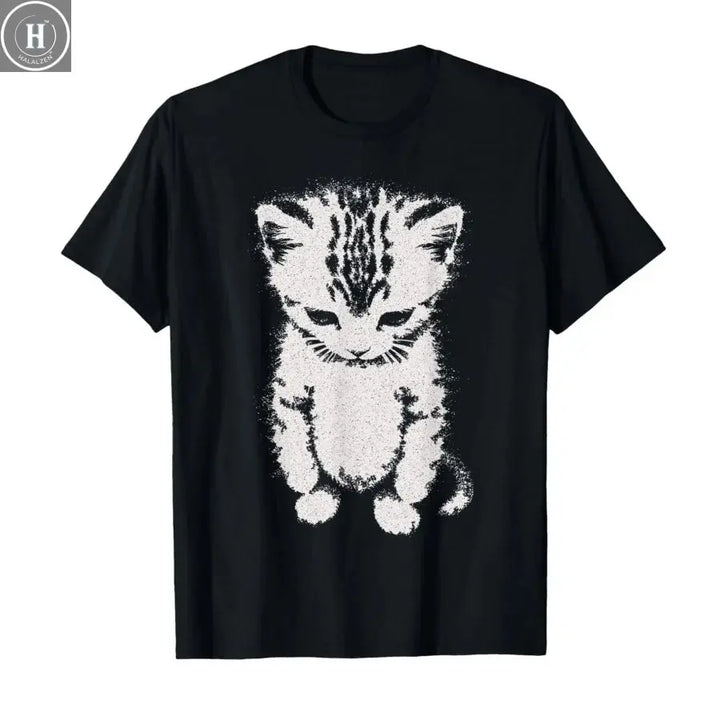 El Gato Sad Kitten Funny Meme Sad Crying Munchkin Cat Trendy T-shirt For Men Women 100% Cotton T Shirts Short Sleeve Tops P710 HALALZEN