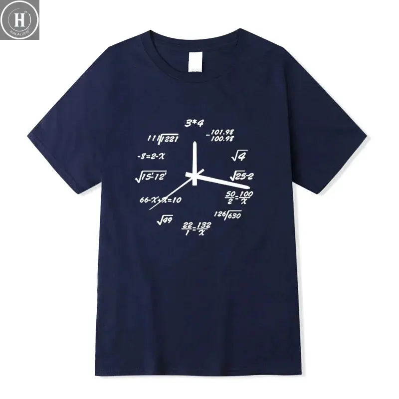 Men's T-shirt 100% Cotton Casual Funny Math Clock Print Summer Loose O-neck T Shirt for Men Short Sleeve T-shirt Male Tops HALALZEN