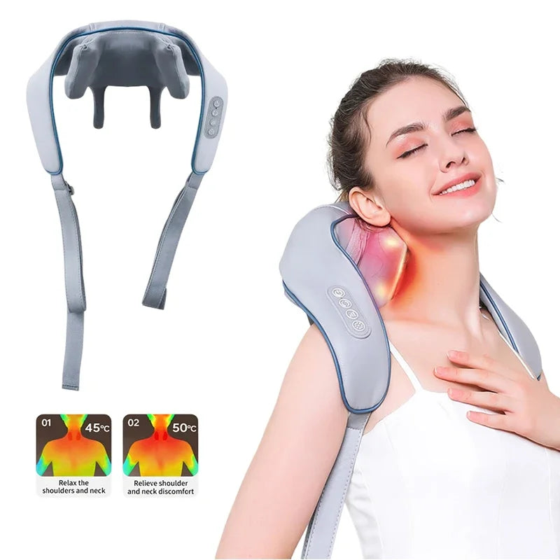 2025 Bionic Neck Shoulder Massager Kneading Massager Shawl 3-Level Modes Neck Cervical Waist Leg Body Muscles Massage Pillow