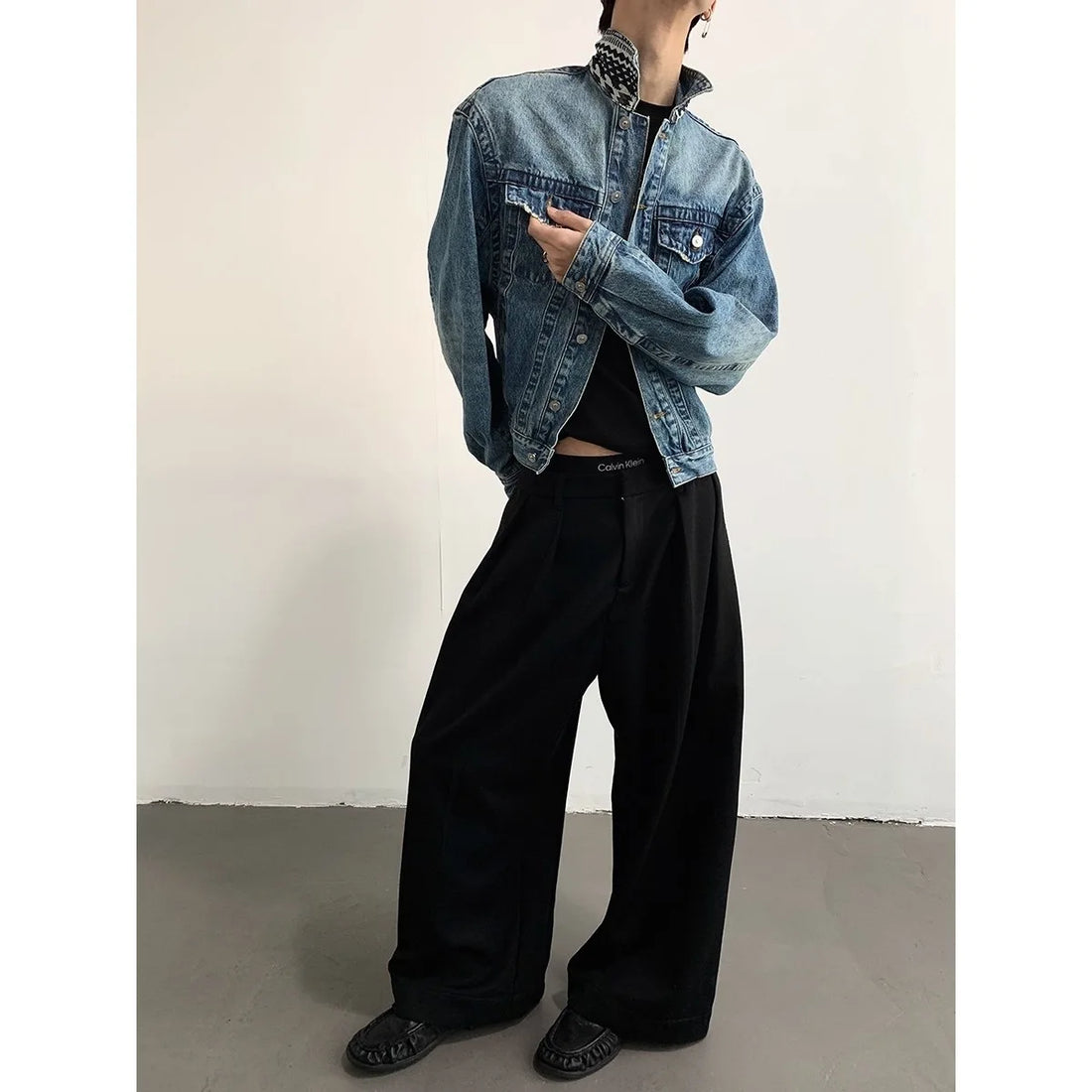 Egyptian Relic Print Patchwork Men's Denim Jacket, Washed Cropped Mans Jeans Coat, Oversize Casual Woman Jakets