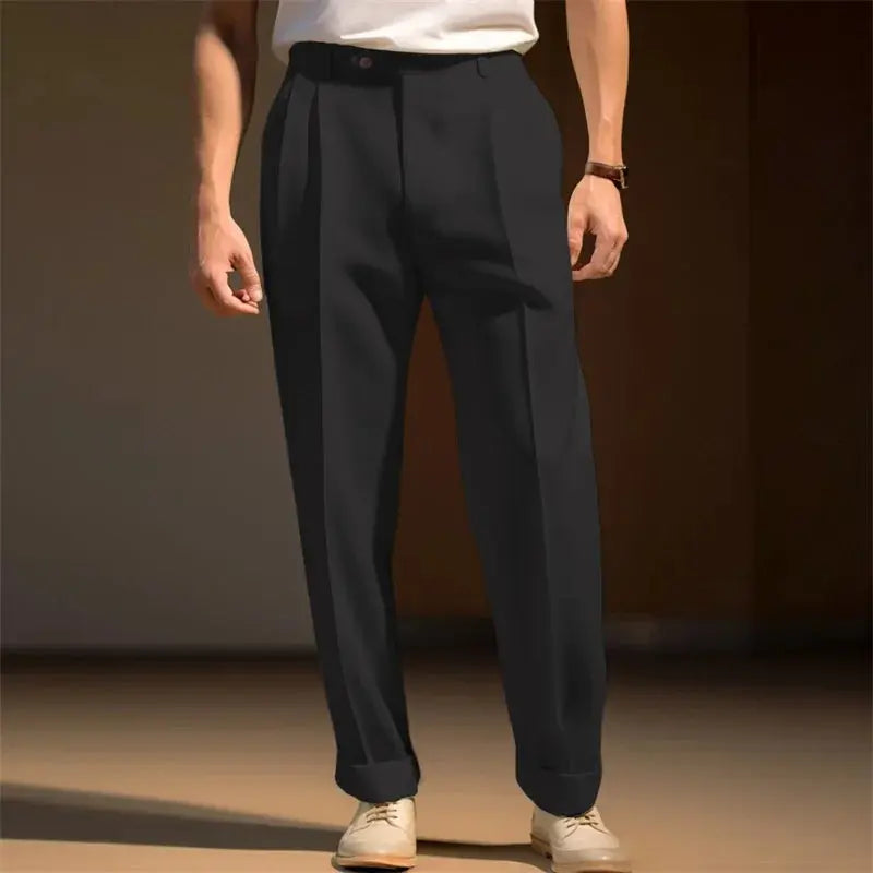 Men s  Fit Dress Pants Solid Color Flat Front Trousers Classic Business Casual Suit Pants Modern Formal Wear Hemmed Bottoms Halalzen UK