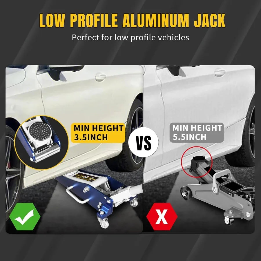 1.5 Ton Hydraulic Floor Jack with Low Profile Design for Automotive Repair and Maintenance Lightweight Aluminum and Steel Const