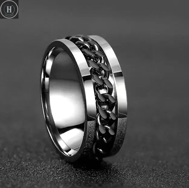 Cool Stainless Steel Rotatable Men Ring High Quality Spinner Chain Punk Women Jewelry for Party Gift HALALZEN