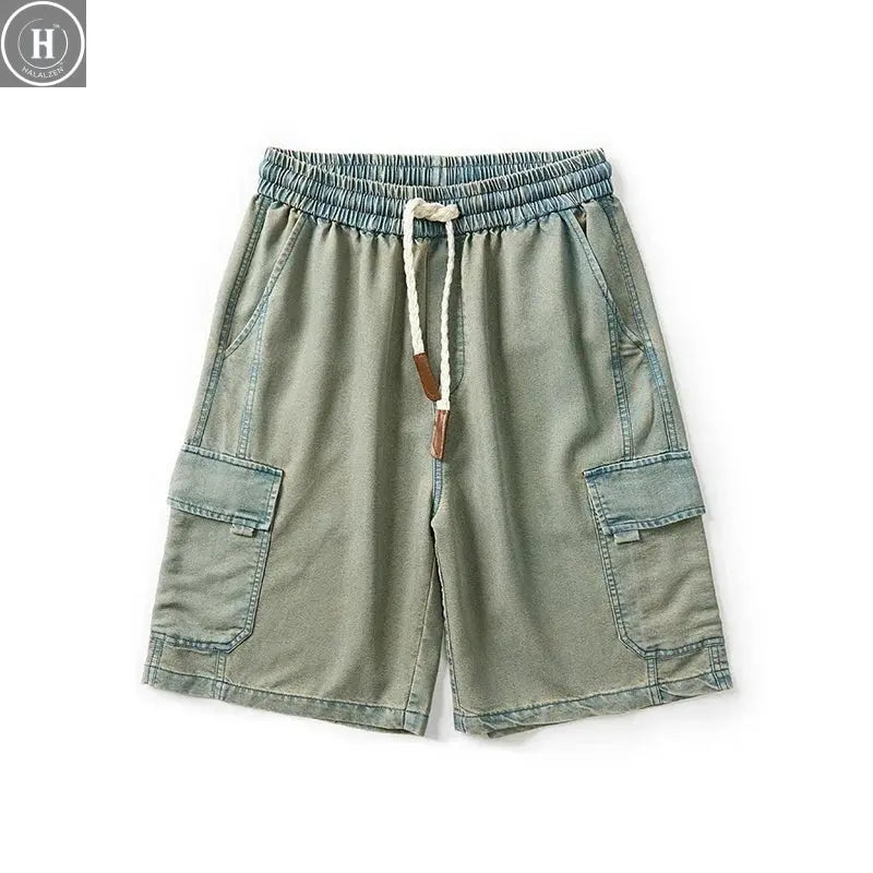 Spring Lyocell Fabric Washing Jean Thin Men Street Cowboy Shorts Neutral Pocket Big Loose Cropped Pants Casual Fashion Size 8xl Halalzen UK