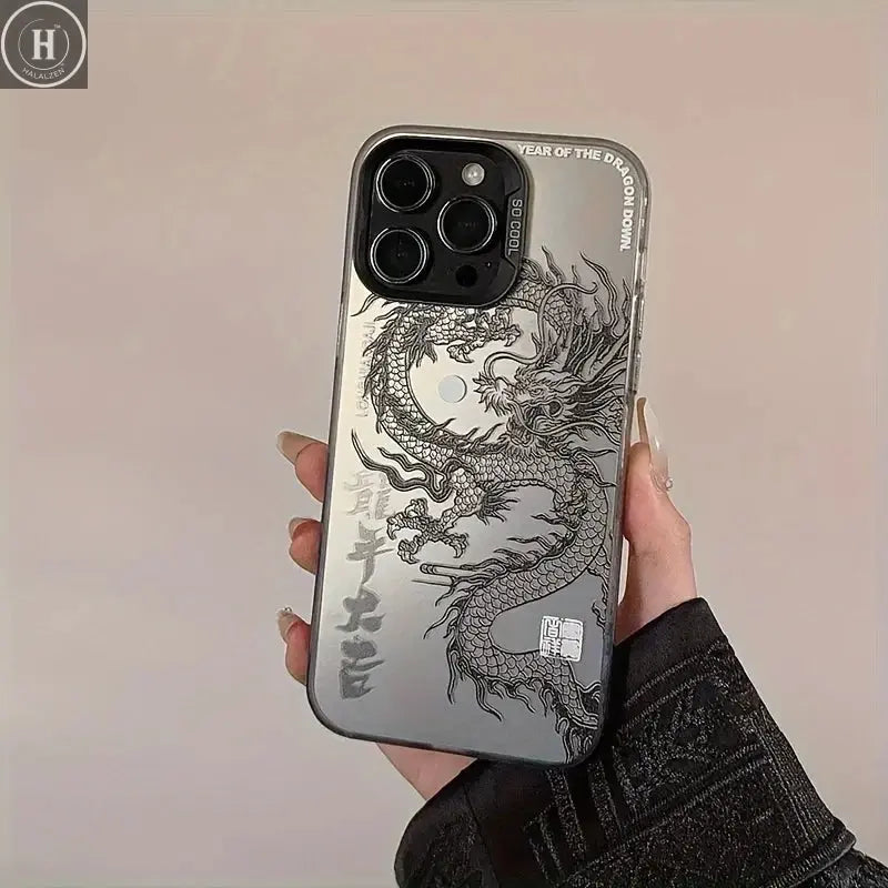 iPhone17 16 15 14 13 12 11Plus Pro Max case, high-end black and white dragon pattern print Halalzen UK