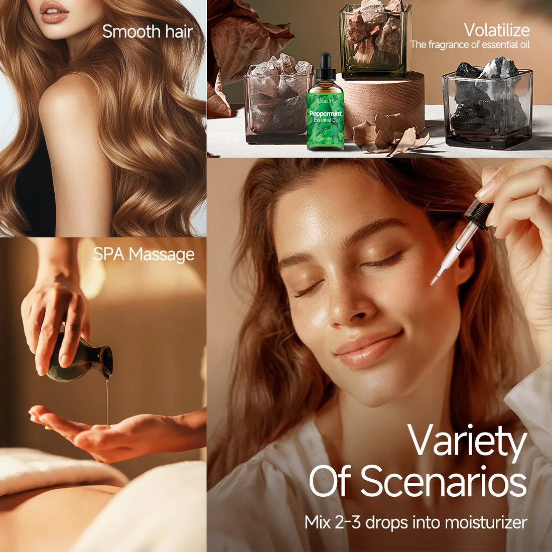 Peppermint essential oil, with its herbal scent, is suitable for aromatherapy diffusion and body massage,and also nourishes hair