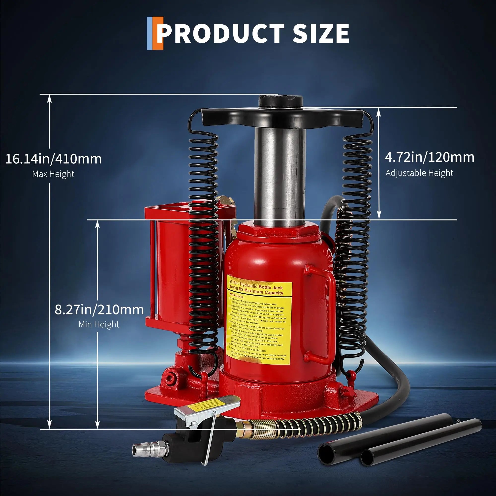 12/20Ton Air Hydraulic Bottle Jack, Pneumatic Hydraulic All Welded Bottle Jack w/Manual Hand Pump and Handle, Heavy Duty Car Pic