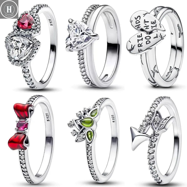 Hot Sale 925 Silver Rings Love Arrow Bow Lotus Heart For Mother Original Silver 925 Wedding Valentine's Day Ring Trinkets HALALZEN