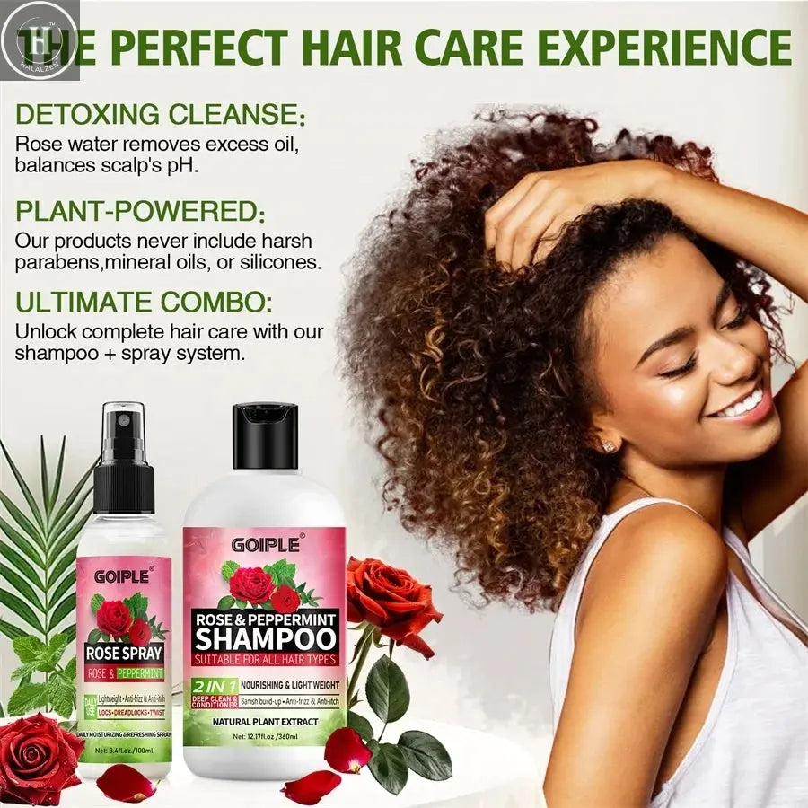 Rose Peppermint Shampoo & Rose Hair Care Spray Moisturizing and Nourishing Conditioning Hair Products Christmas Gifts for Women HALALZEN