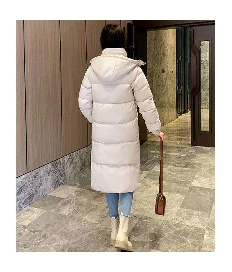 Long Down Jacket Women Waterproof Hooded Coat 2024 Winter New Loose Girls' Jacket Multi-Color Thick Windbrake Down Coat